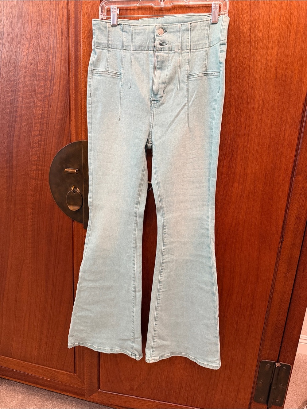 Free People Turquoise Stretchy Flare Jeans Sz 29